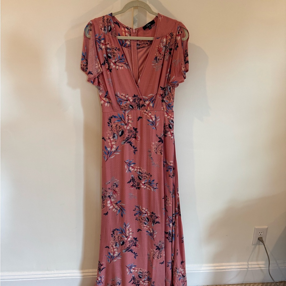 Lulu's Pink Floral Maxi Wrap Dress